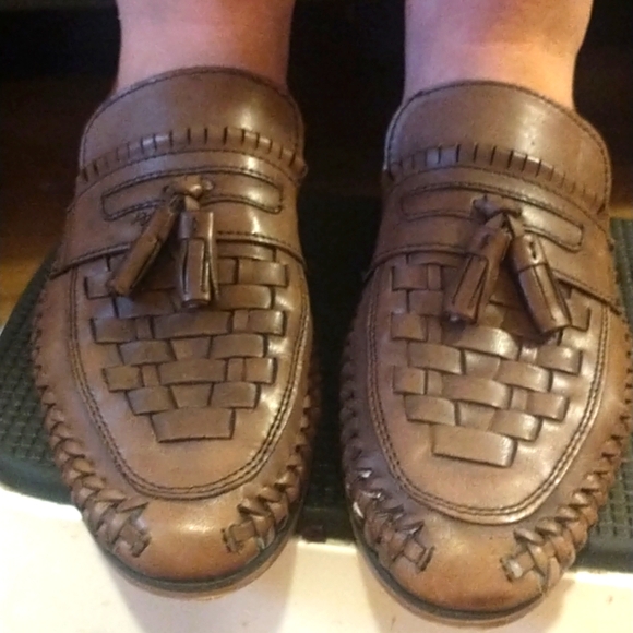 ASOS WALK LONDON Cognac Woven Leather Saddle Loafers Ft Apron Tops & Tasselling - Picture 2 of 15